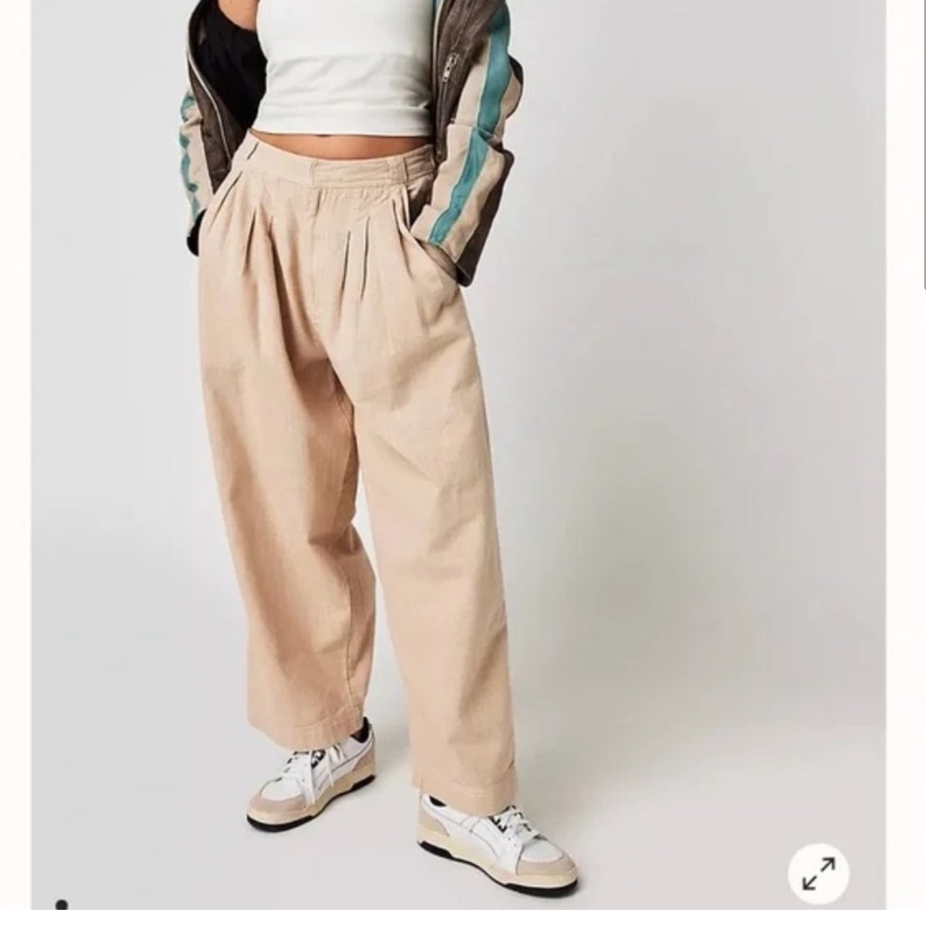 Free People Lotta Love Linen Trousers Pant Pebble Wide Leg High Rise Size 6